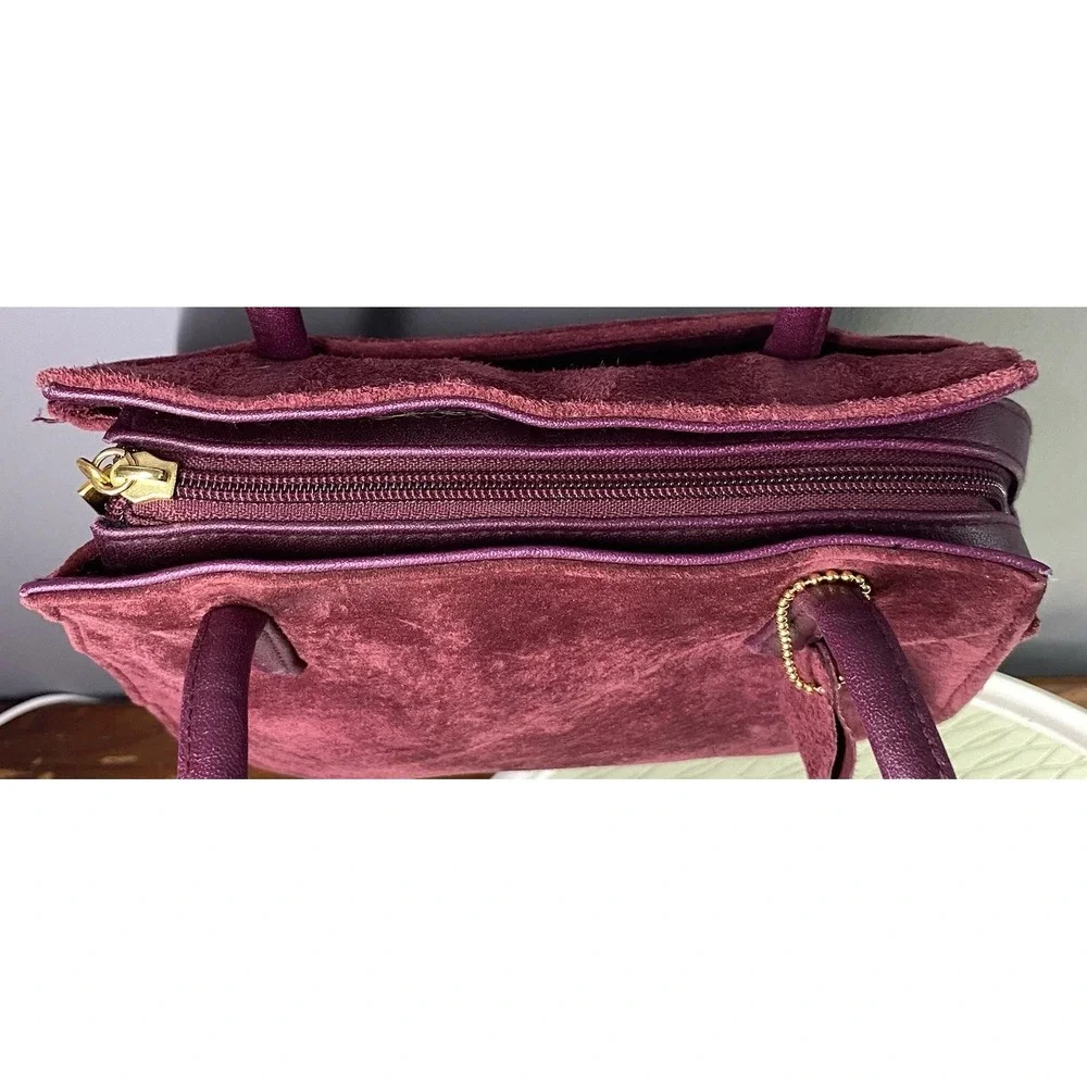 Unbranded Womens Leather Suede Purse‎ Burgundy Shoulder Bag 9x9x2.5